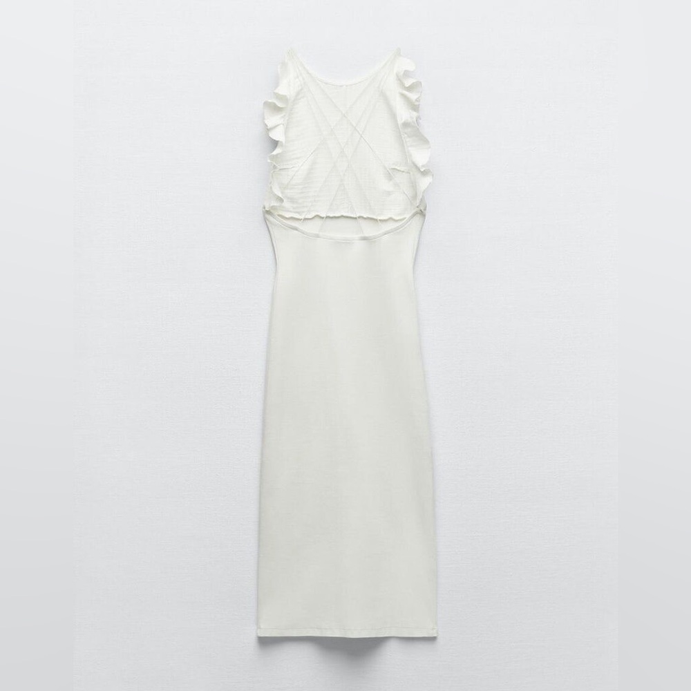 ZARA NWT Ruffled Mixed Elegant White Sleeveless Dress